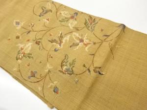 手織り紬花唐草模様織出し名古屋帯